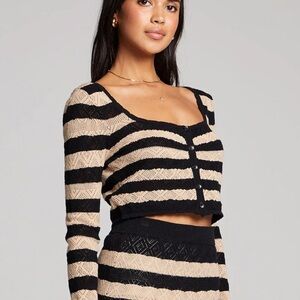 Striped Black and Tan Knit Cardigan